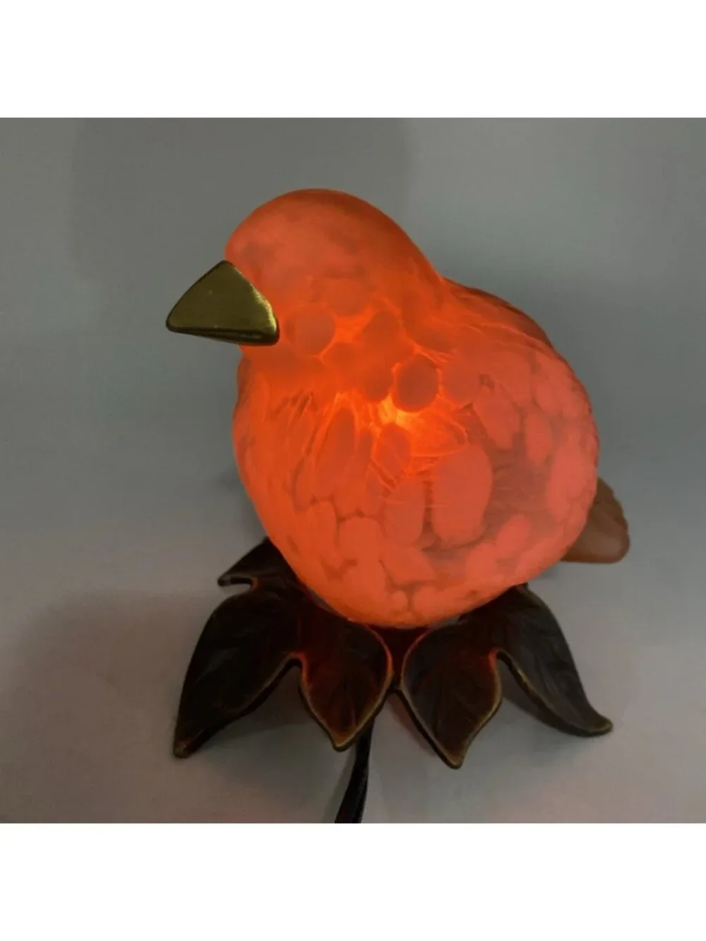 VTG Tin Chi Andrea Sadek Speckled Pink Bird Lamp Night Light Glass Brass 2002